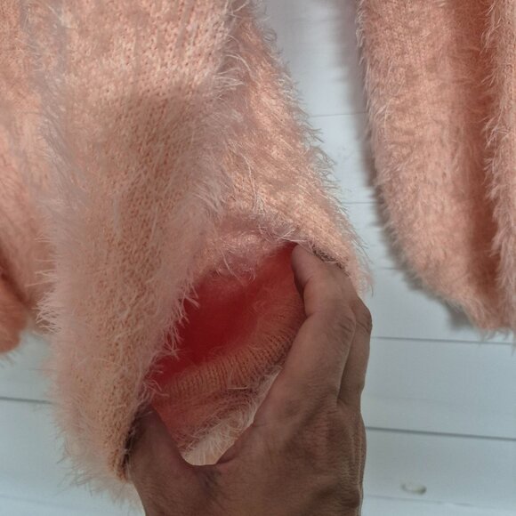 Kaari Blue Womens Peach Fuzzy Open Front Cardigan Sweater Size L Soft and Cozy - Picture 5 of 6